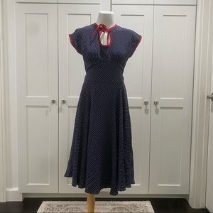 Stop Staring Retro Vintage Inspired Navy Blue Polka Dot Dress Size Large